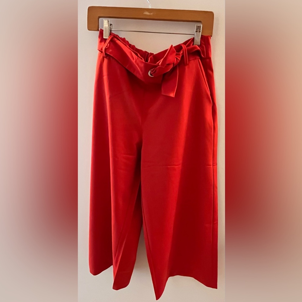 Zara Red Women's Culotte Pants with Elastic Back Waist